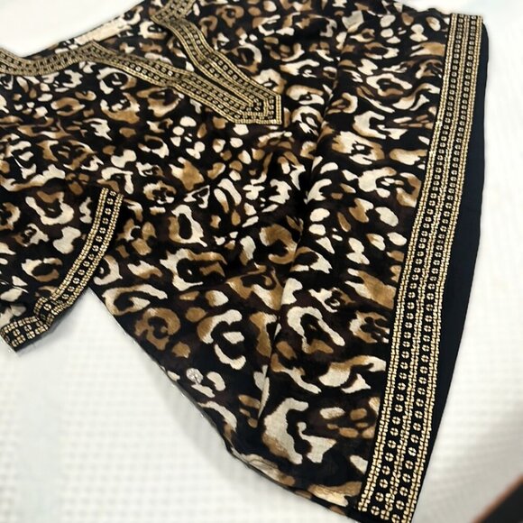 Michael Kors Leopard Print Tunic Blouse Medium Embellished Neckline - Picture 3 of 7